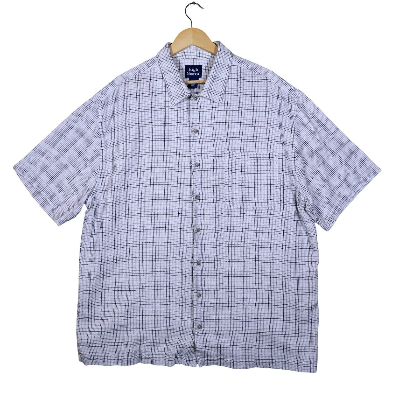 High Sierra Mens Plaid Button Up Short Sleeve Shirt XL Blue White Casual