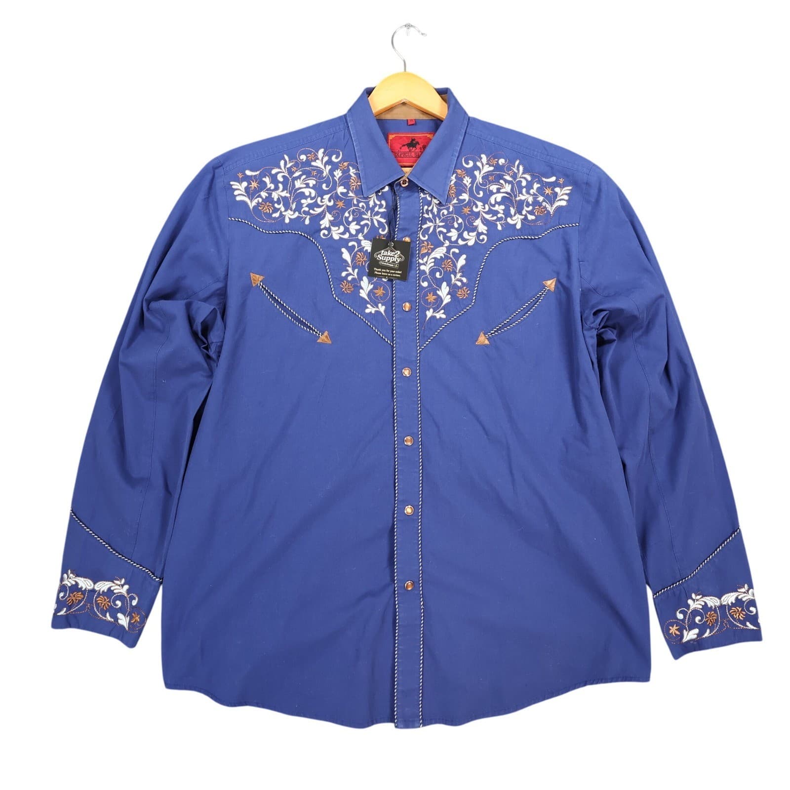 Dificil Slog Western Shirt Mens XL Blue Cotton Blend Embroidered Pearl Snap