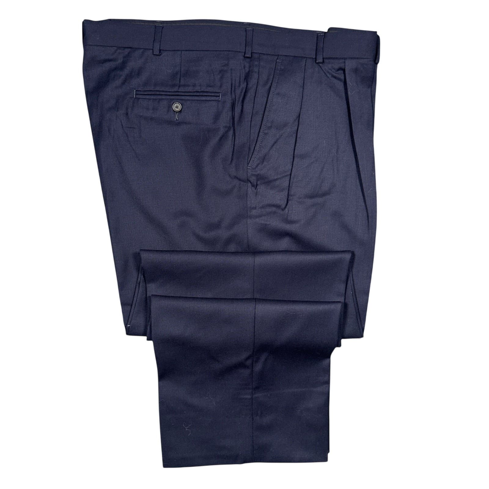 Lands' End Dress Pants Mens 44L Navy Blue Excellent 100% Wool Pleated Front