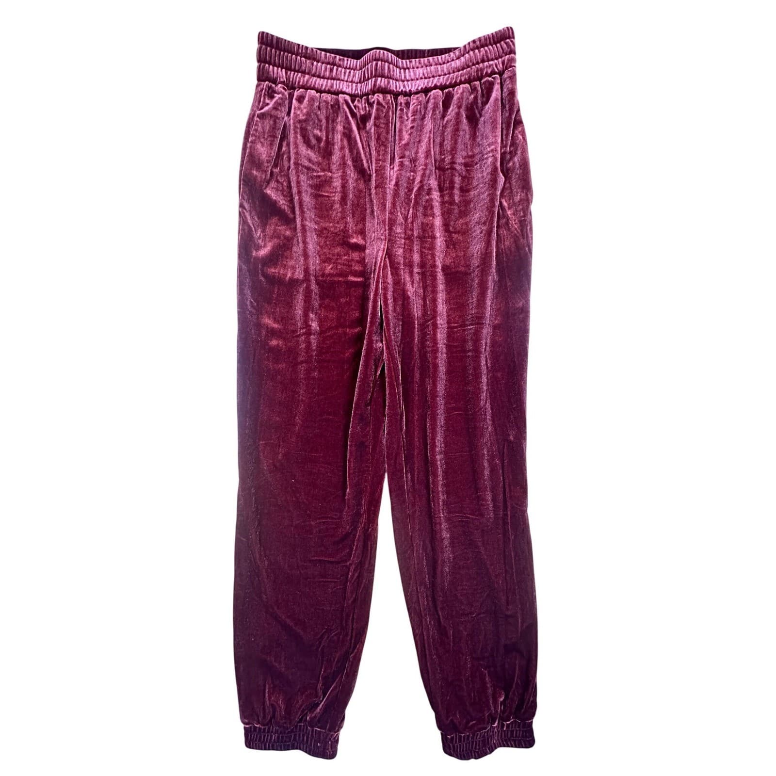 BALTIC BORN Velvet Jogger Pants Burgundy Elastic Waist Size S