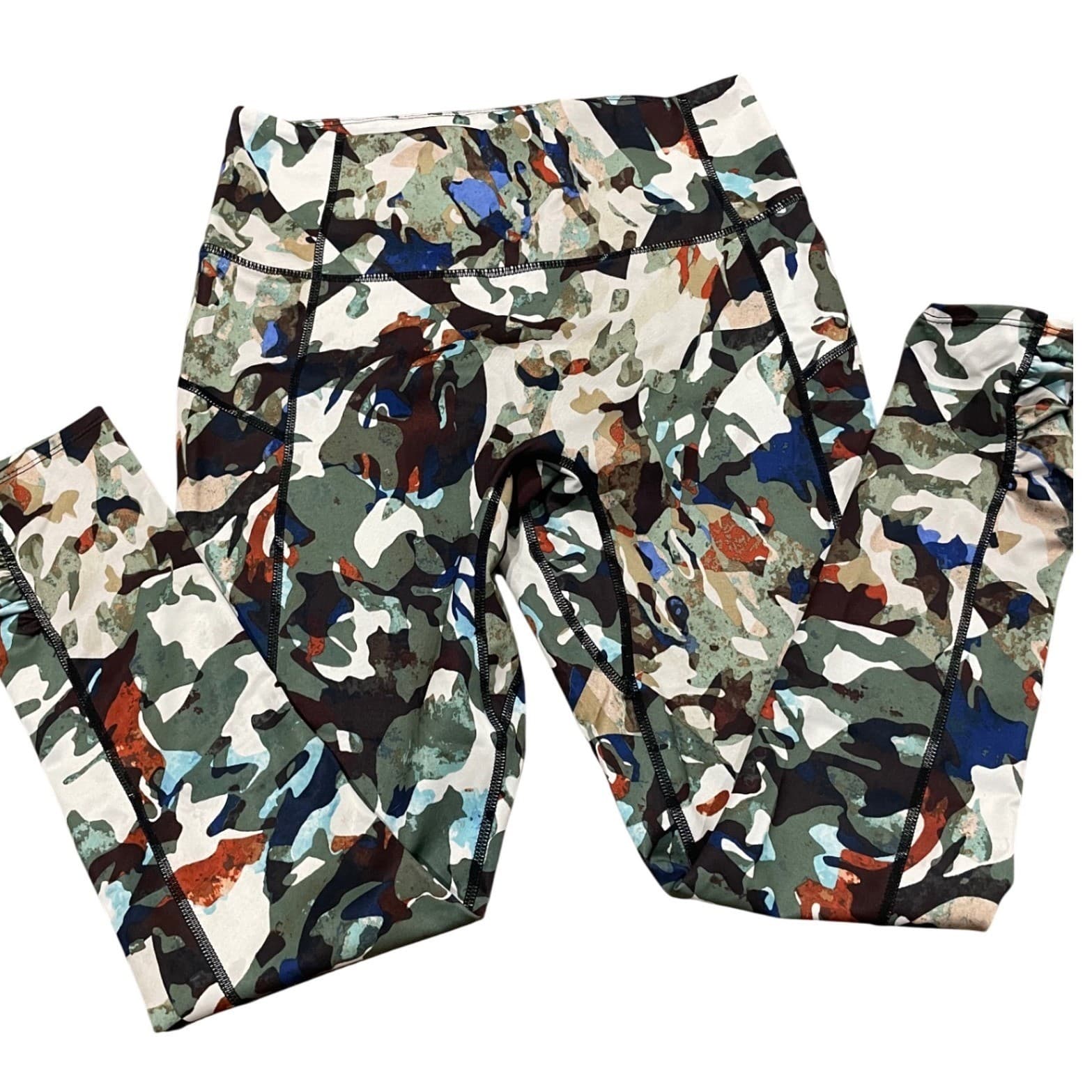 FP Movement Camo Leggings Womens Small Green Multi Ruched Ankle Pocket