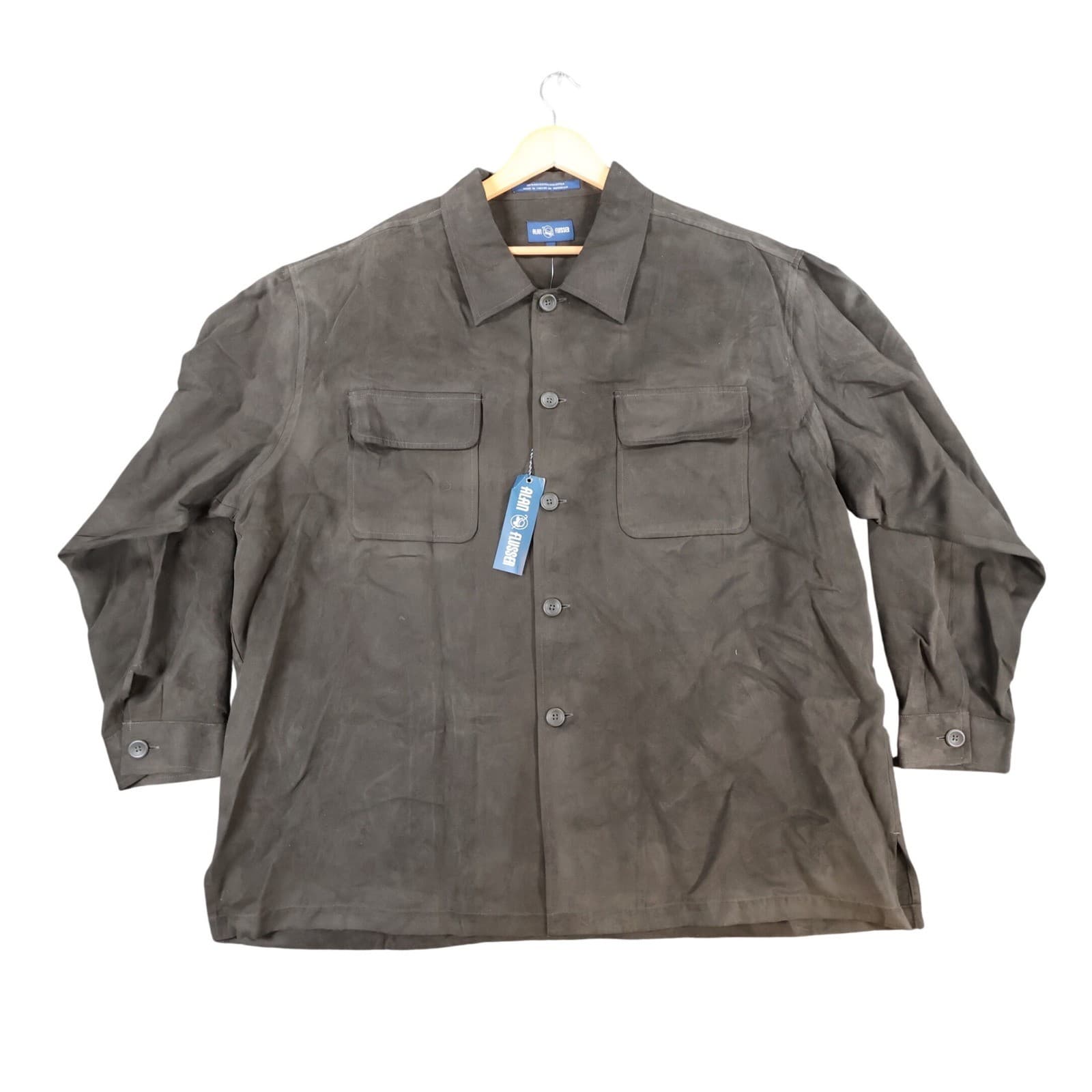 Alan Flusser Shirt Jacket Mens XXL Brown Faux Suede Button Up Overshirt New
