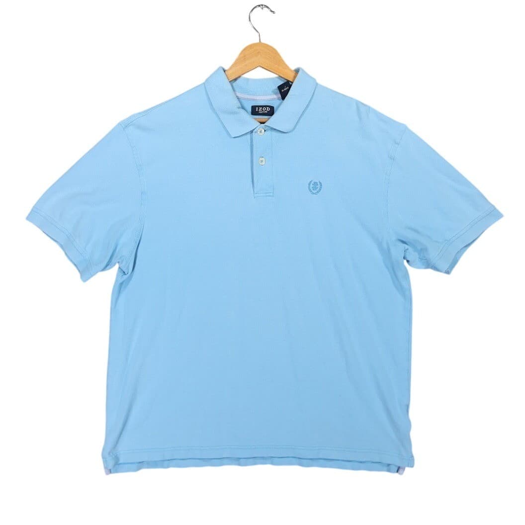 IZOD Polo Shirt Mens L Blue Excellent Silkwash Short Sleeve Pique Cotton 1539
