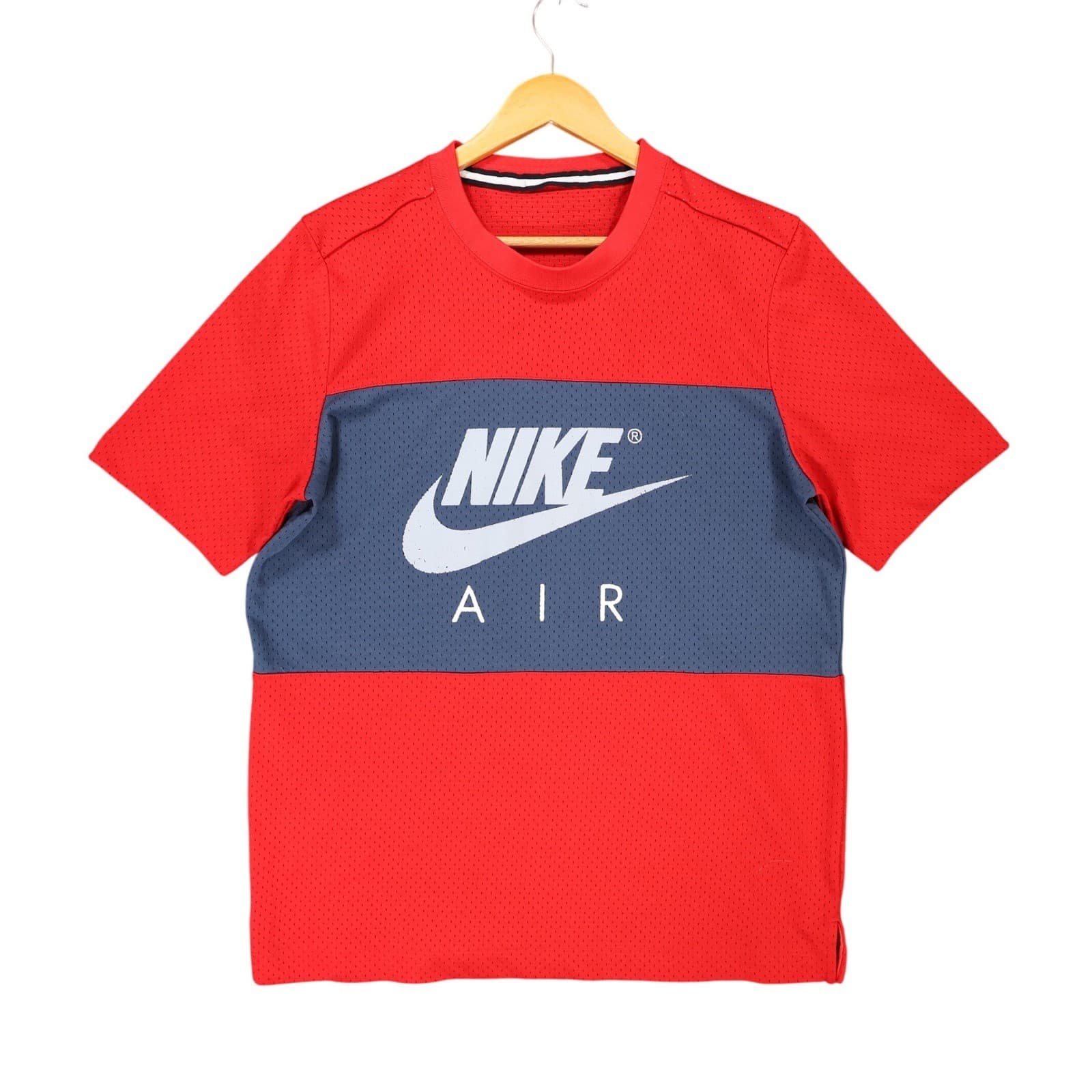 Nike Air T-Shirt Mens Medium Red Blue Polyester Mesh Athletic Colorblock Logo