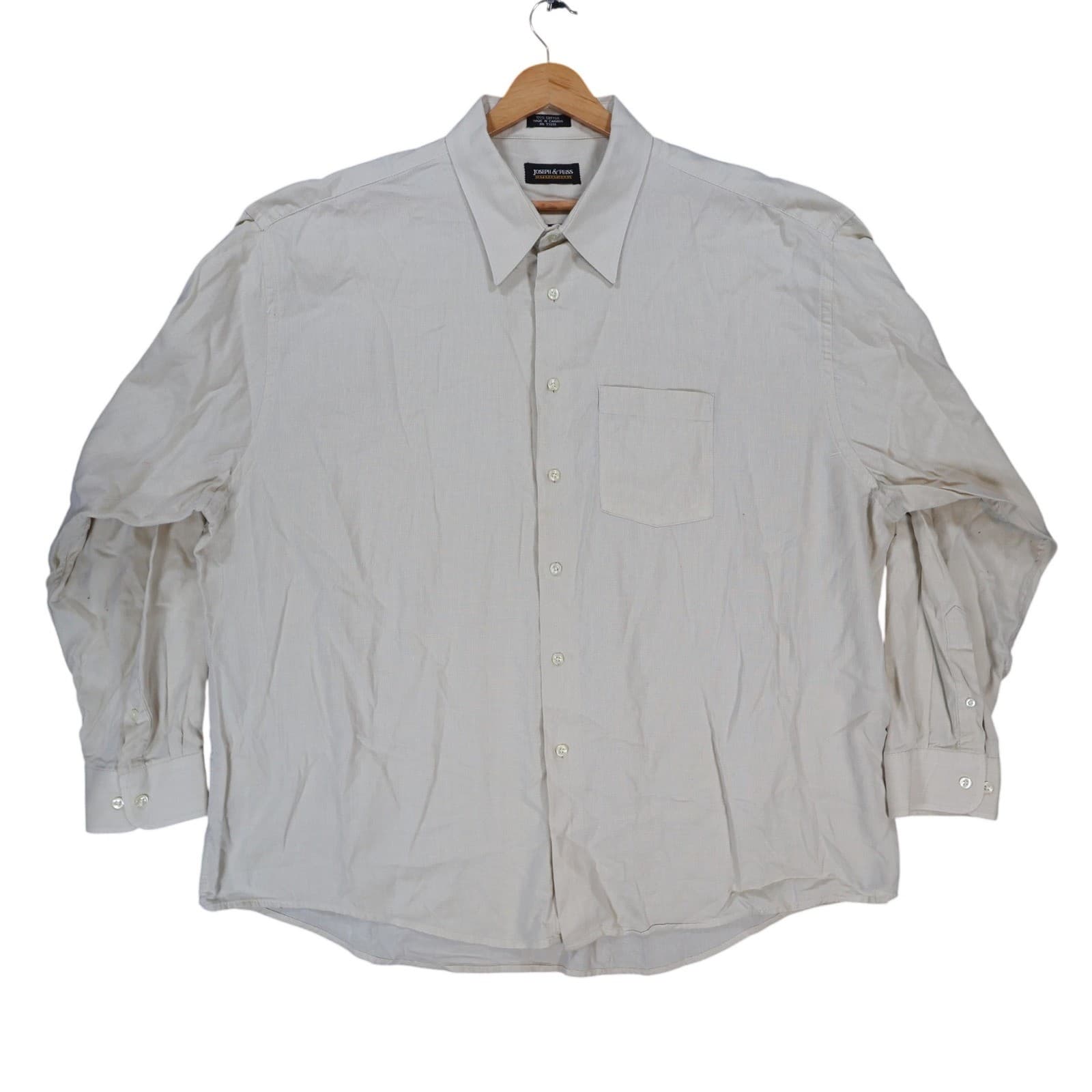 Joseph & Feiss Button Up Mens 18.5 Beige Excellent Long Sleeve Cotton