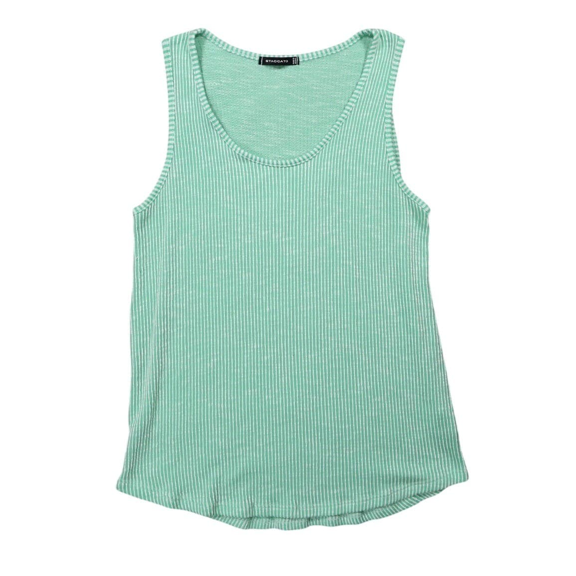 Staccato Tank Top Womens Medium Green Excellent Striped Ribbed Knit 1390W