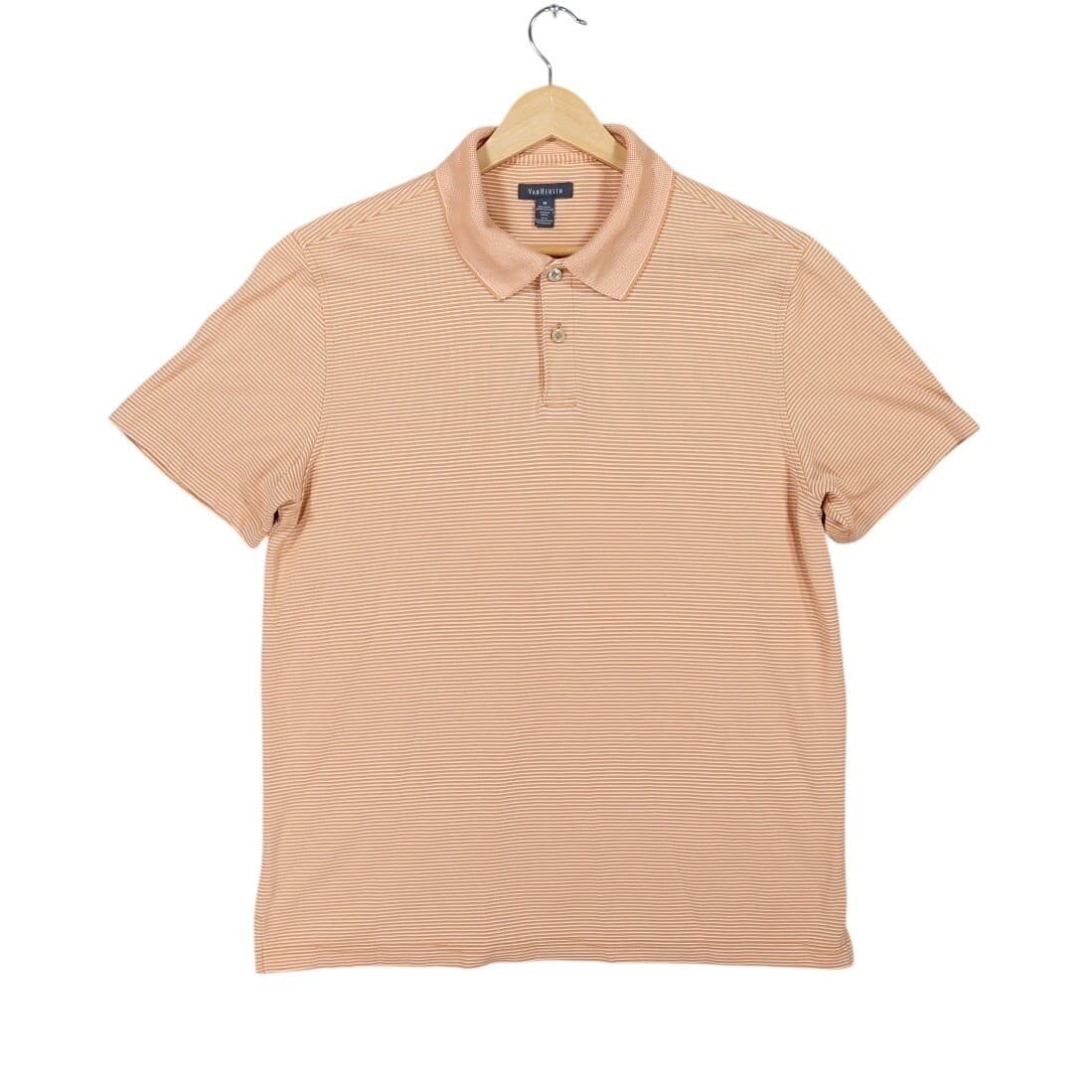 Van Heusen Polo Shirt Mens M Orange Excellent Striped Modal Blend Short Sleeve