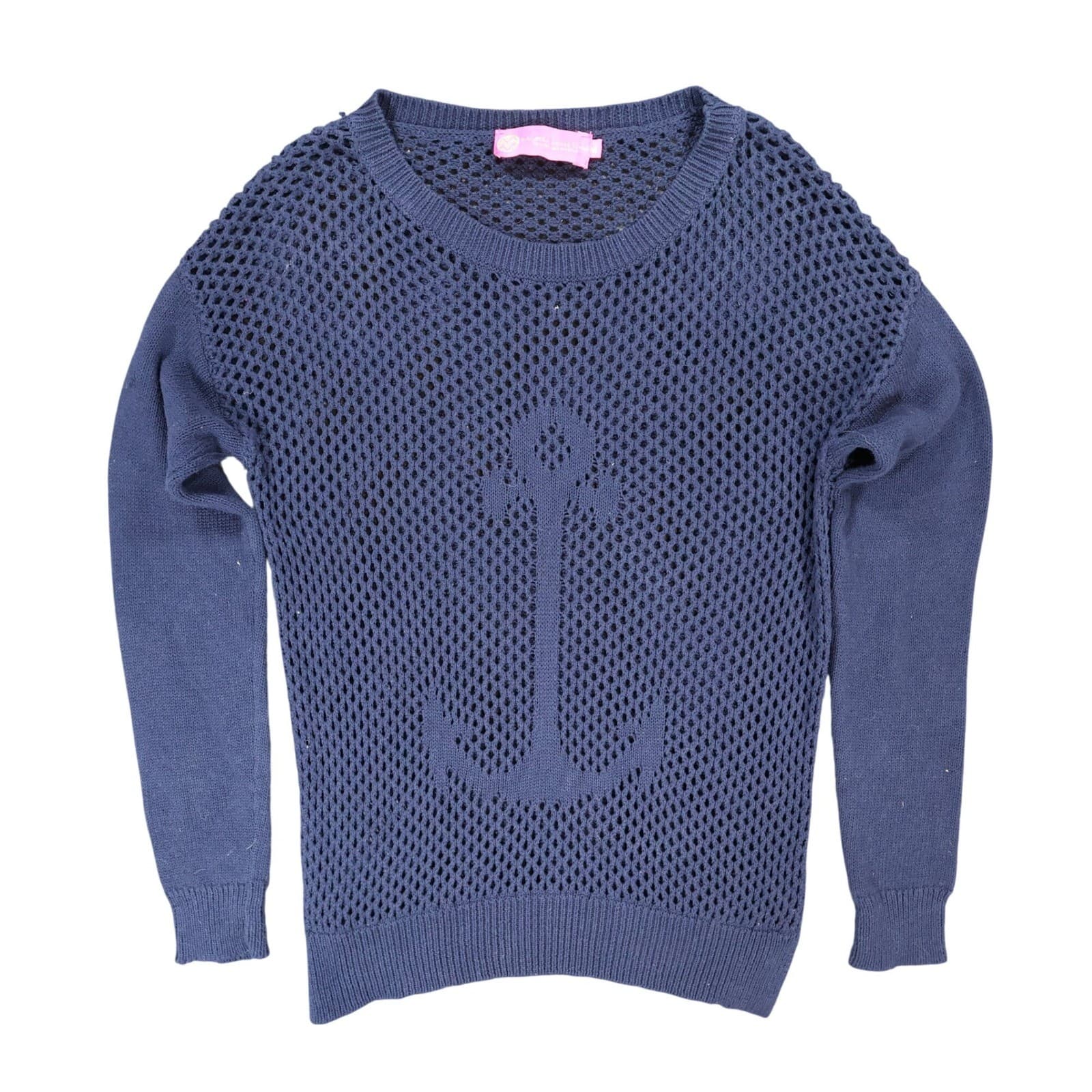 Macbeth Collection Sweater Womens Medium Blue Knit Relaxed Anchor Mesh Nautical