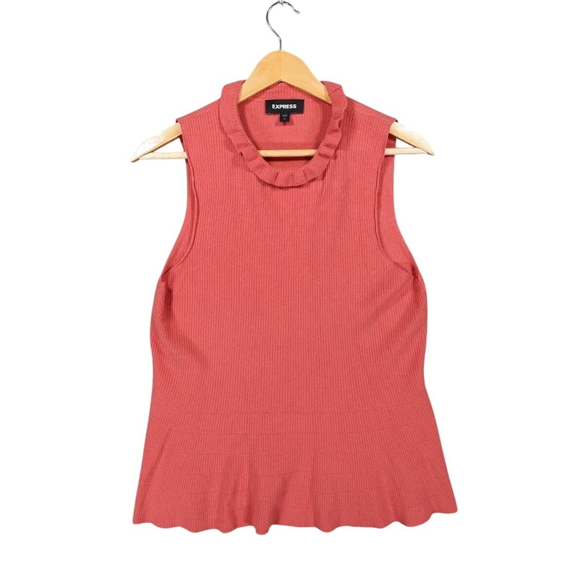 Express Peplum Tank Top Womens XL Pink Excellent Ruffle Neck Ribbed Knit 1547
