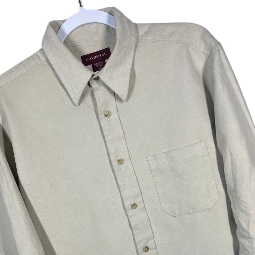 COVINGTON Mens Long Sleeve Button Up Shirt Beige Size Medium