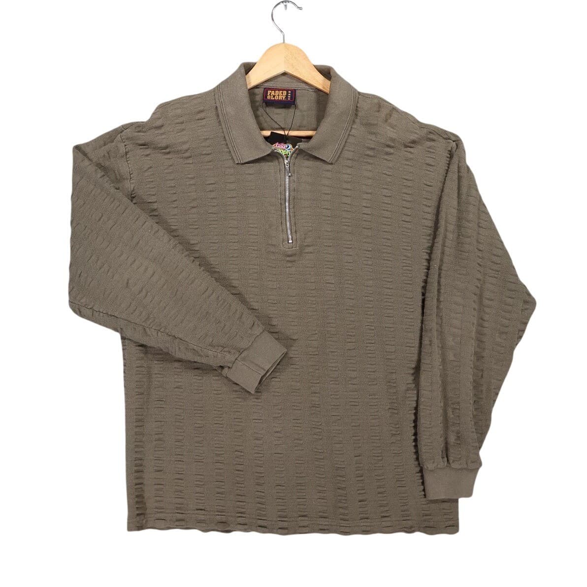 Faded Glory Pullover Mens Large Olive Green Excellent Textured Quarter Zip