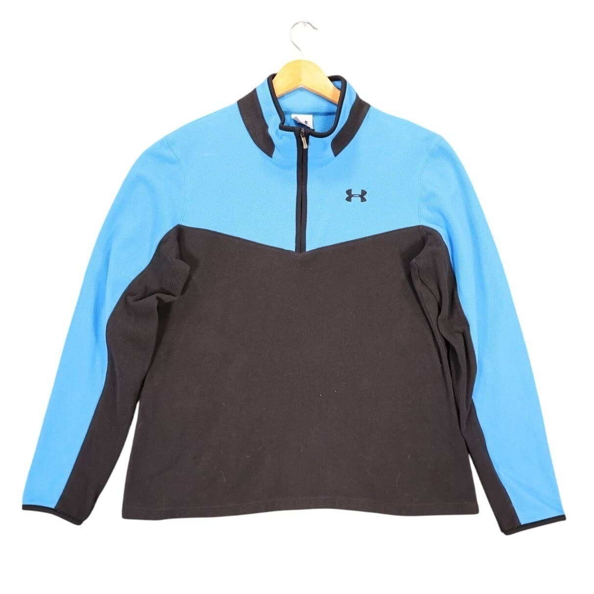 Under Armour Fleece Pullover Mens Large Blue Excellent Colorblock 1/4 Zip Active