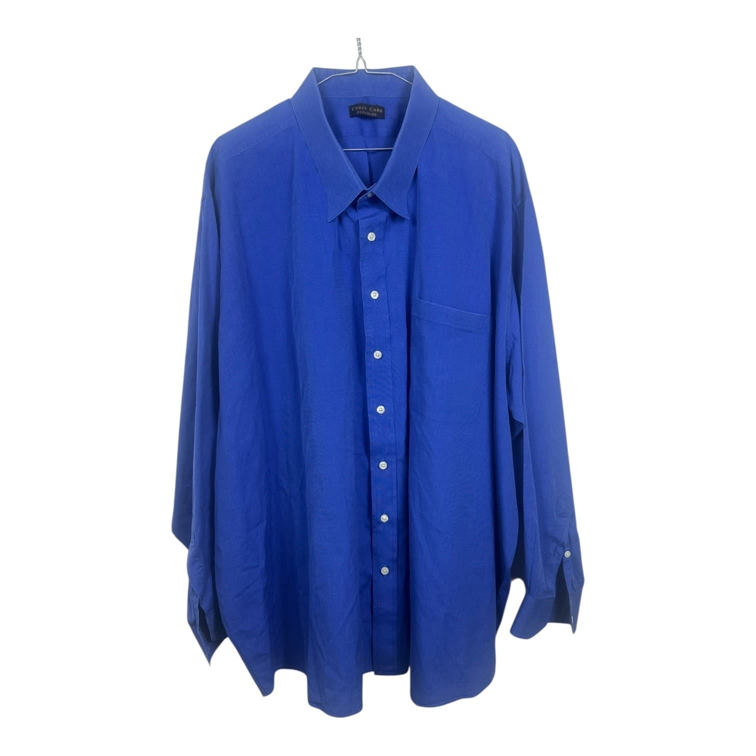 Chris Cobb Clothing Men’s Button-Down Dress Shirt Blue Solid Size 3XL