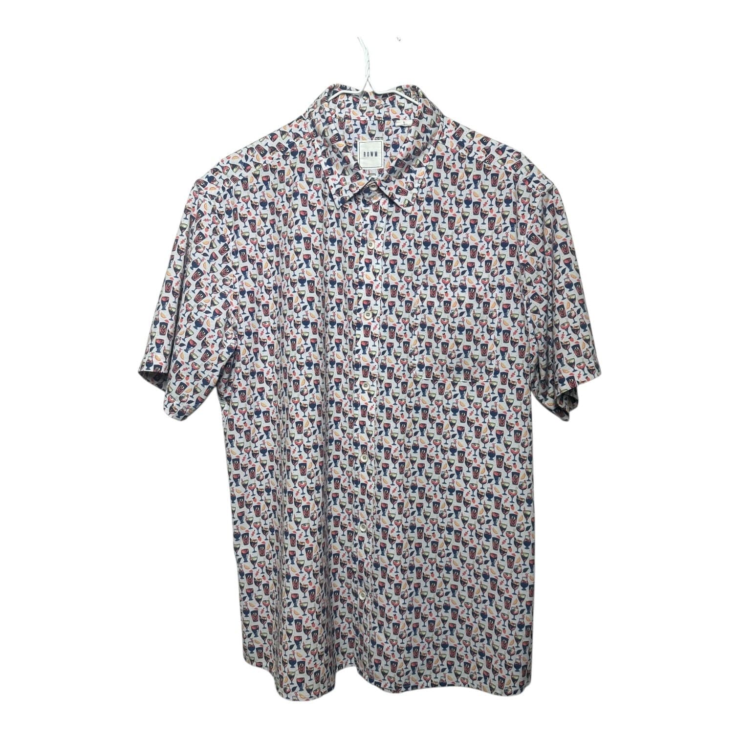 Rowm Men’s Short Sleeve Button Down Shirt Cocktail Print Multicolor Size L