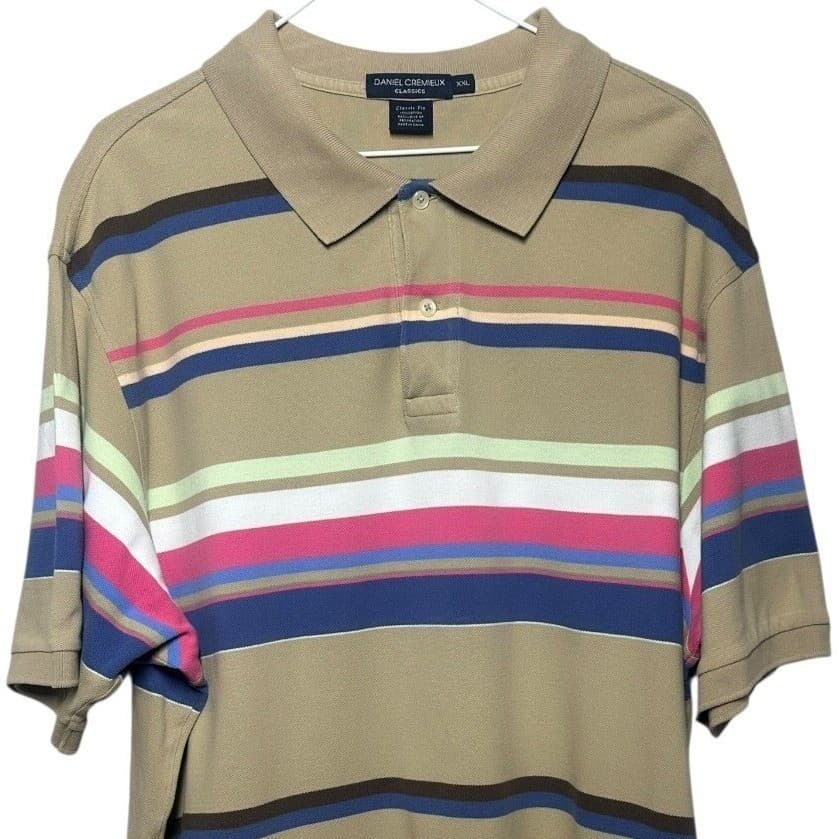 DANIEL CREMIEUX CLASSICS Mens Tan Multi Stripe Short Sleeve Polo Shirt XXL