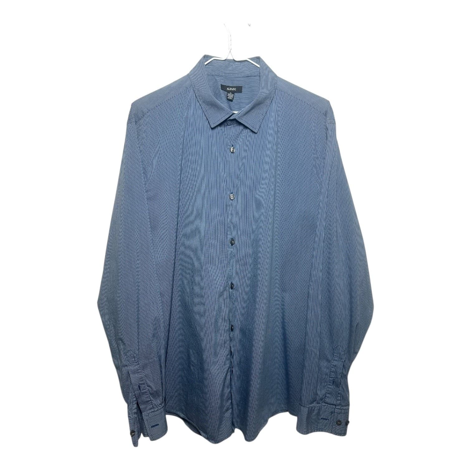 Alfani Men’s Button Down Shirt Blue Micro Stripe Long Sleeve Size XL