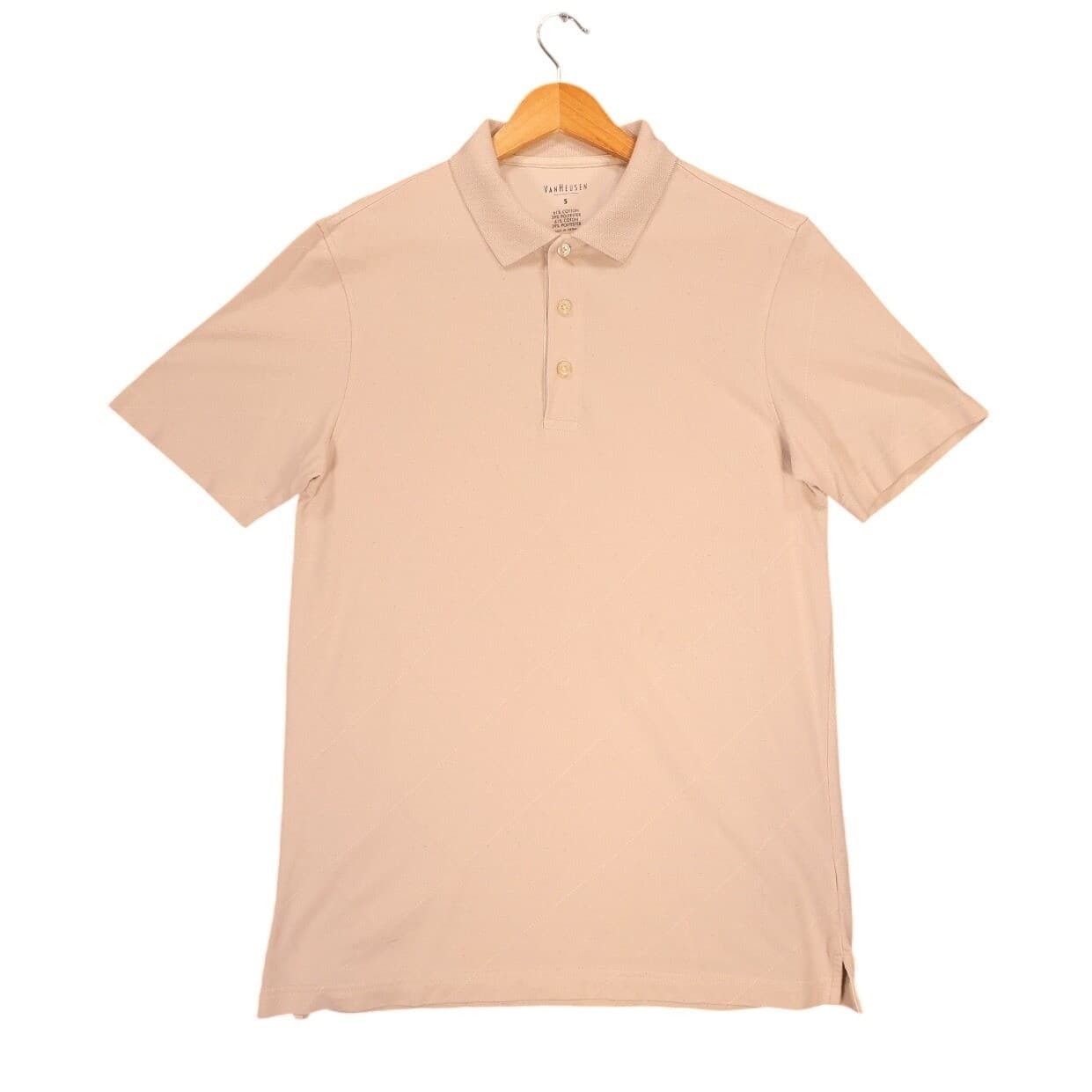 Van Heusen Polo Shirt Mens S Tan Excellent Short Sleeve Argyle Texture 1571