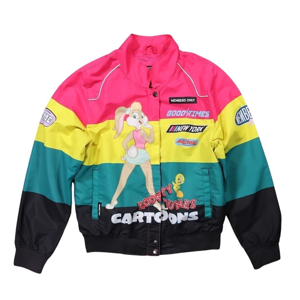 Members Only Windbreaker Jacket Womens Medium Multicolor Excellent Looney Tunes