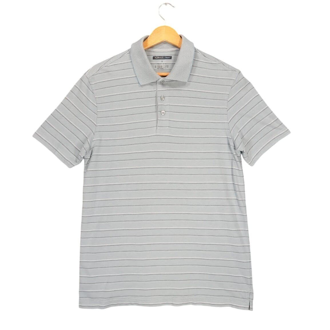 Van Heusen Studio Polo Shirt Mens S Blue Excellent Striped Slim Fit Short Sleeve