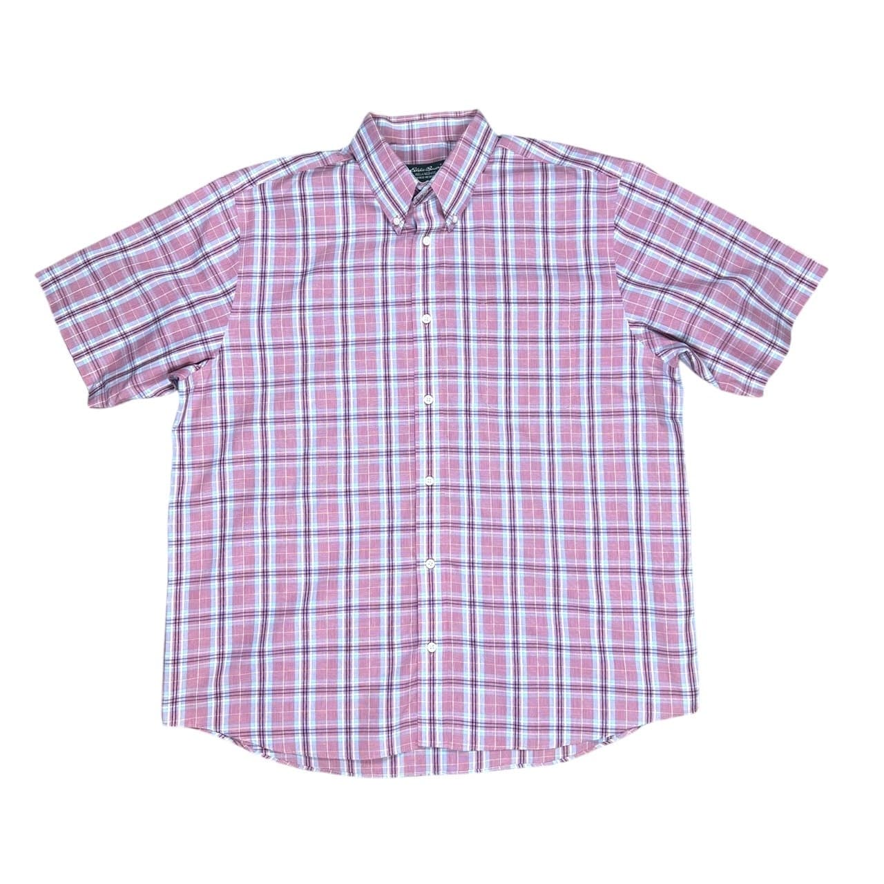 Eddie Bauer Men's XL Red Plaid Button-Down Short Sleeve Collared Shirt