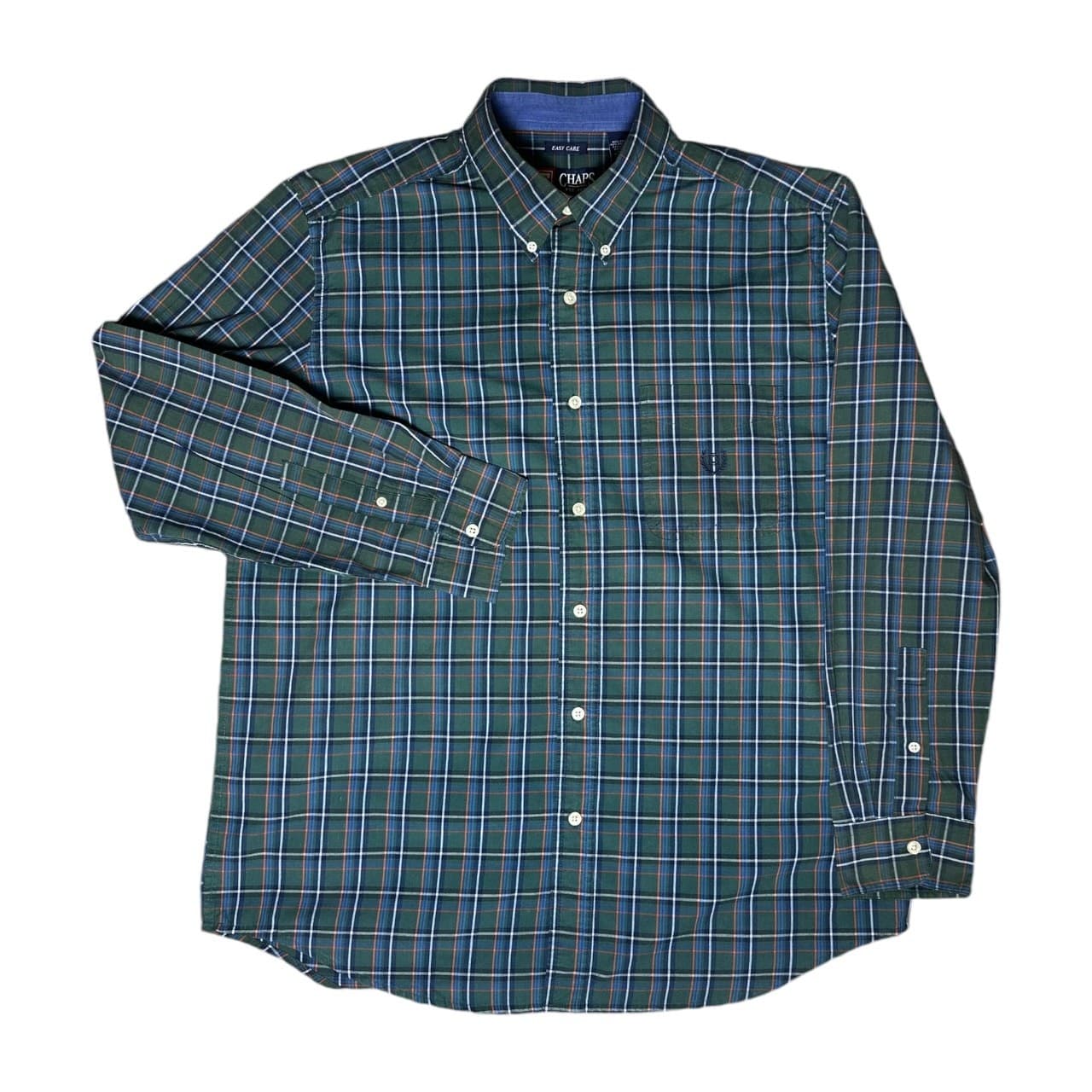 Chaps Men's Large Green Plaid Button-Down Long Sleeve Collared Shirt