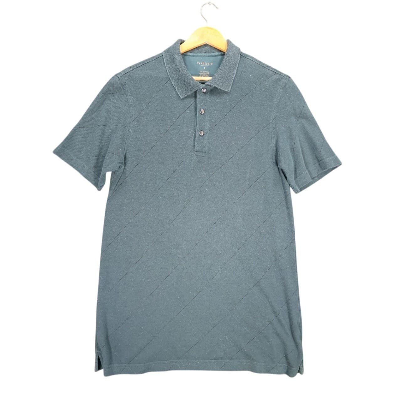 Van Heusen Polo Shirt Mens S Teal Excellent Short Sleeve Diagonal Texture 1569