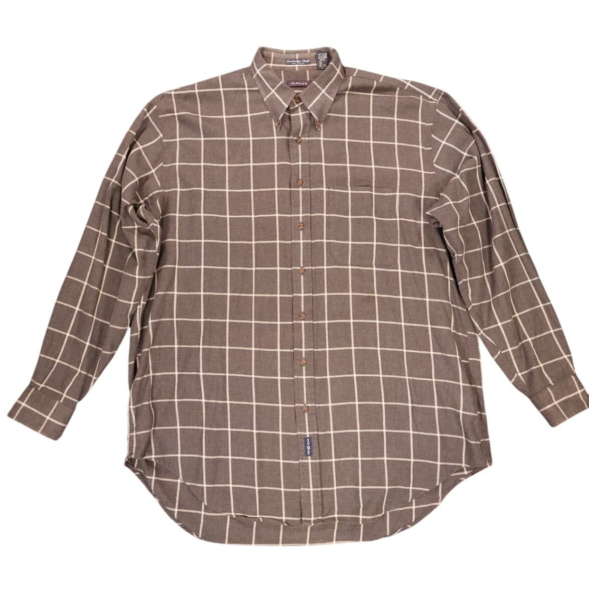 Gant Button Down Shirt Mens XLT Brown Cambridge Twill Plaid Long Sleeve