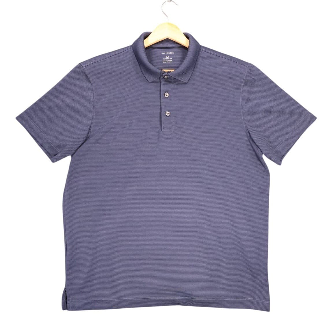 Van Heusen Polo Mens M Blue Excellent Classic Fit Short Sleeve Textured