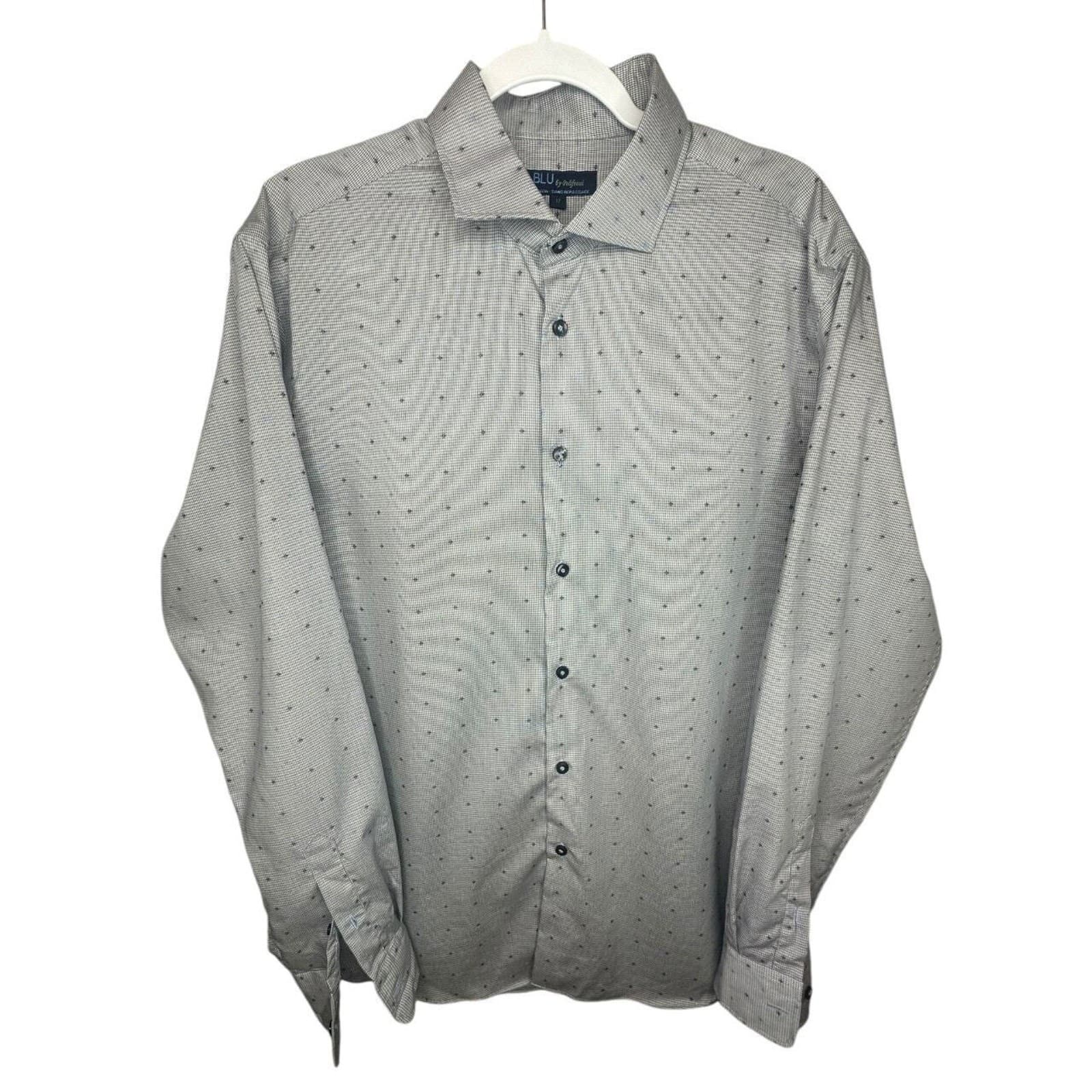 BLU by Polifroni Mens Non Iron Button Down Shirt Geometric Print Size XL