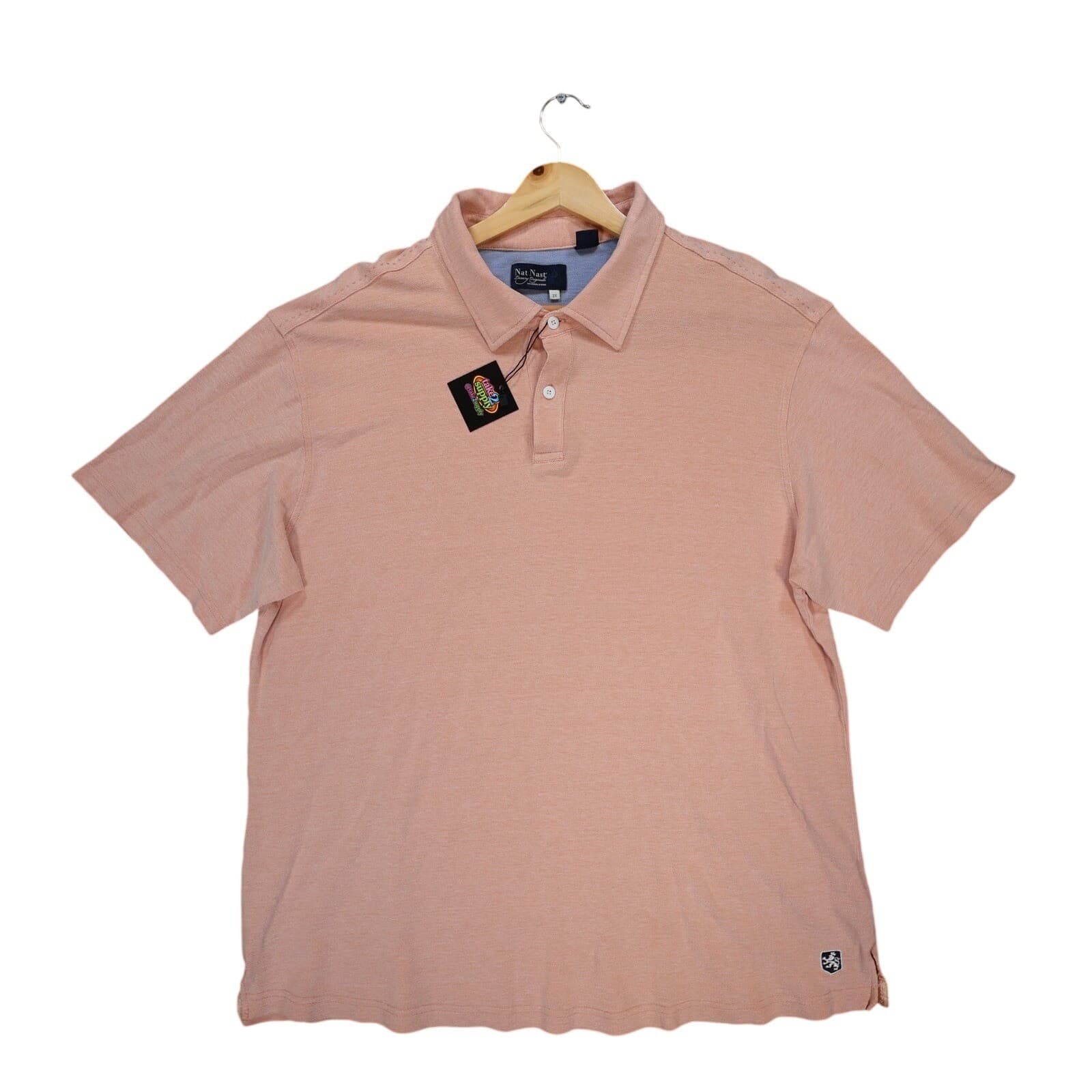 Nat Nast Polo Shirt Mens 2XL Peach Excellent Silk Cotton Blend Short Sleeve