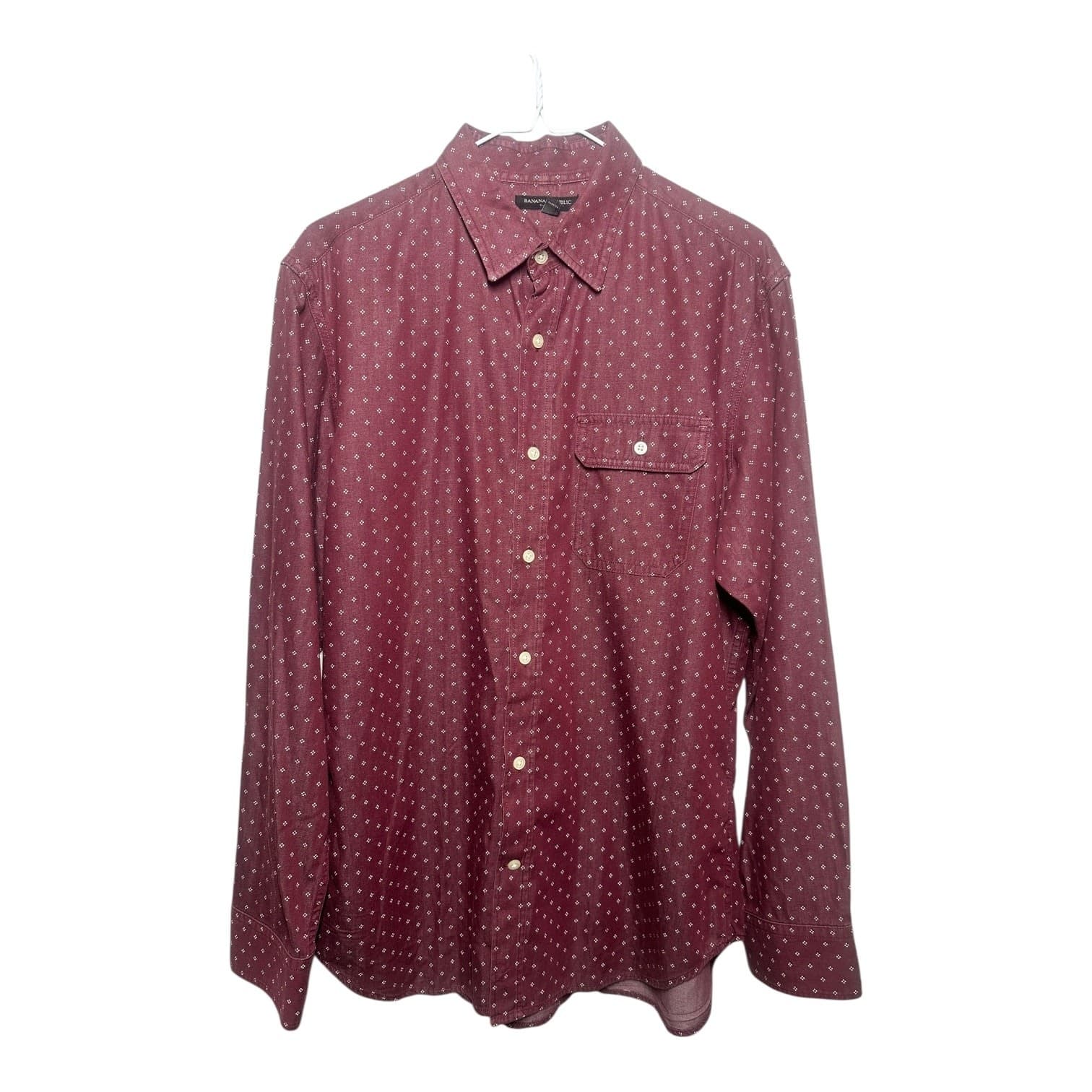 Banana Republic Slim Fit Button Down Shirt Burgundy Micro Print Men’s M