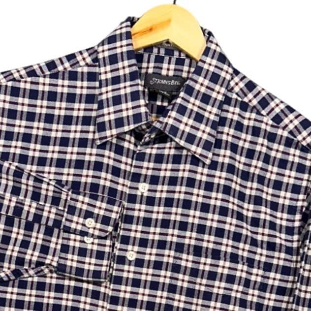 St. Johns Bay Button Down Shirt Mens Large Navy Blue Plaid