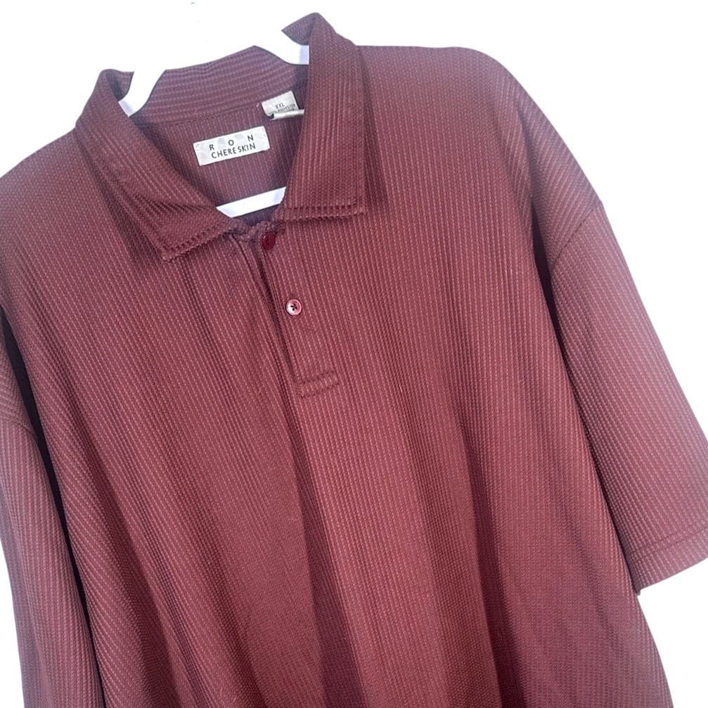 Ron Chereskin Men's XXL Burgundy Textured Polo Shirt Short Sleeve Button Up