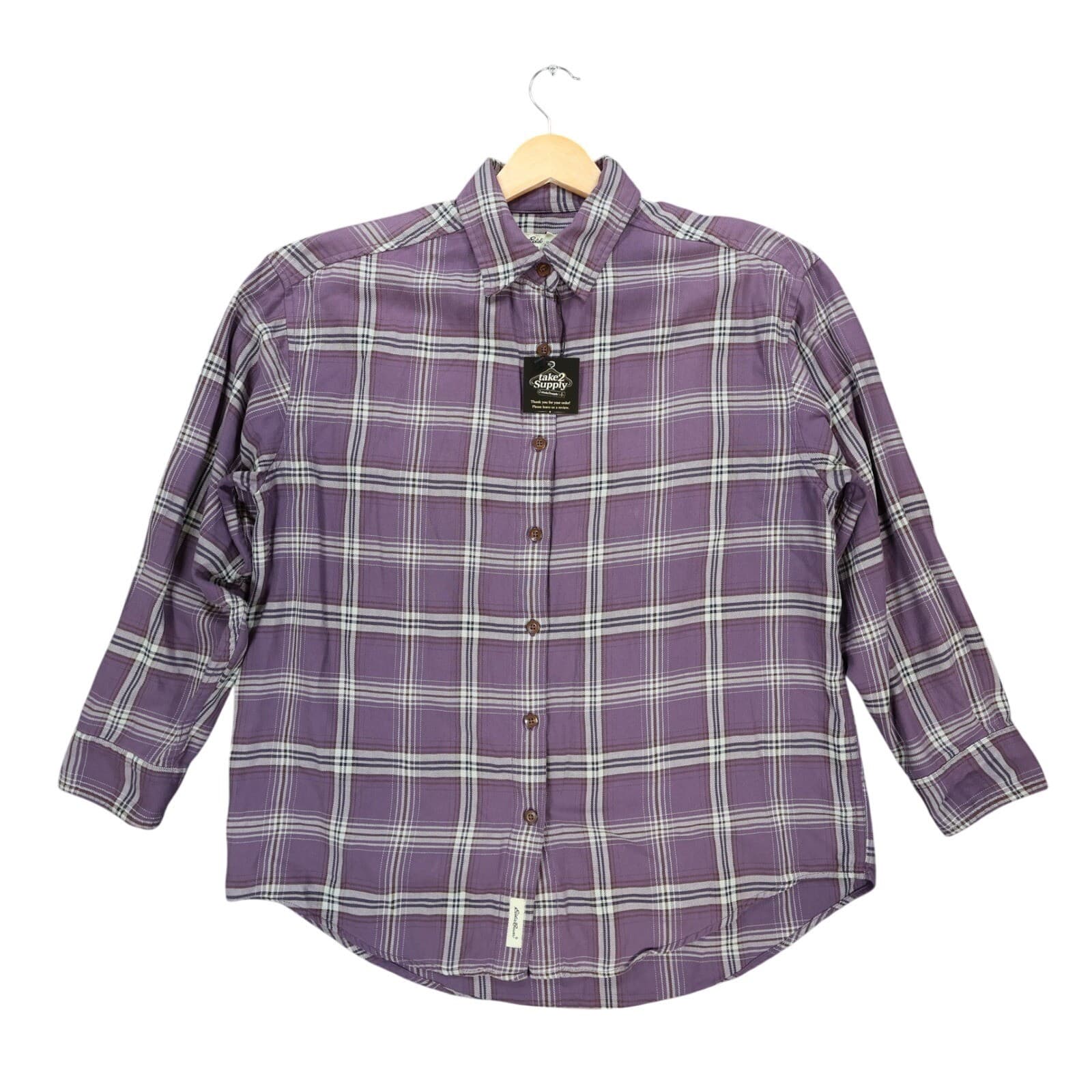 Eddie Bauer Flannel Shirt Womens Medium Excellent Plaid Long Sleeve Cotton