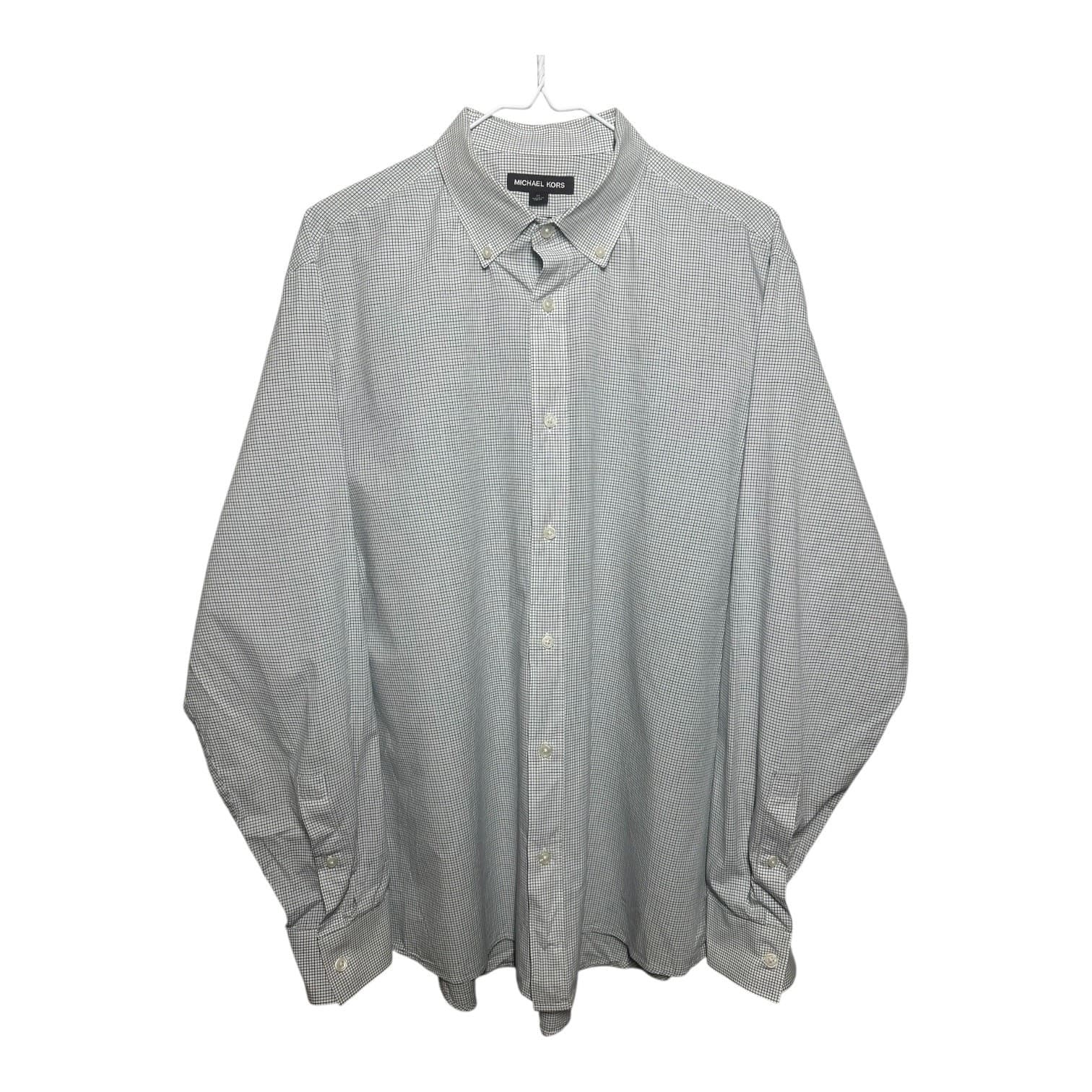 Michael Kors Men’s Button-Down Dress Shirt Tailored Fit Blue Check XL