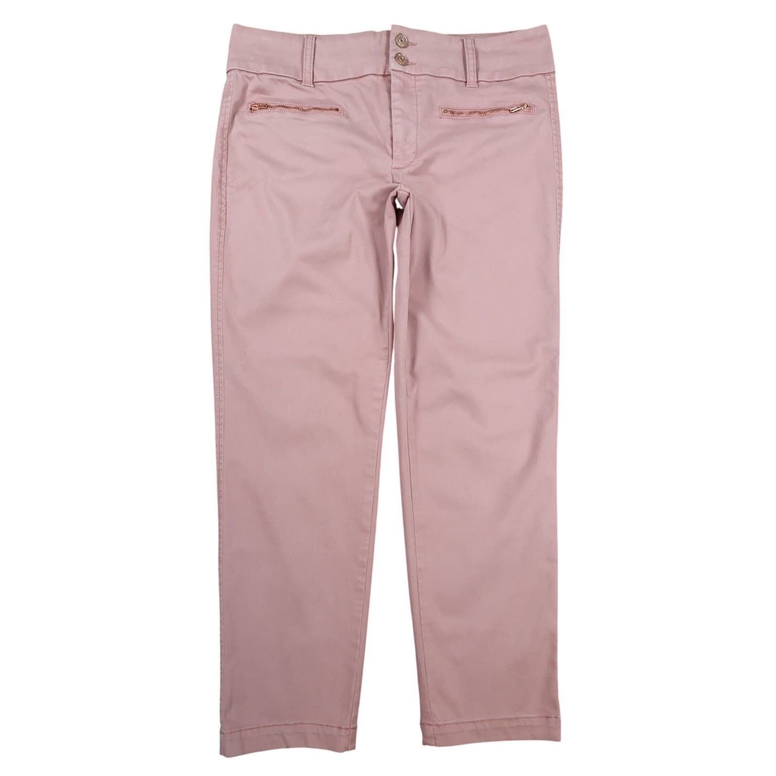 Tinsel Pants Womens 31 Pink Cotton Blend Skinny Ankle Rose Gold Zipper Stretch
