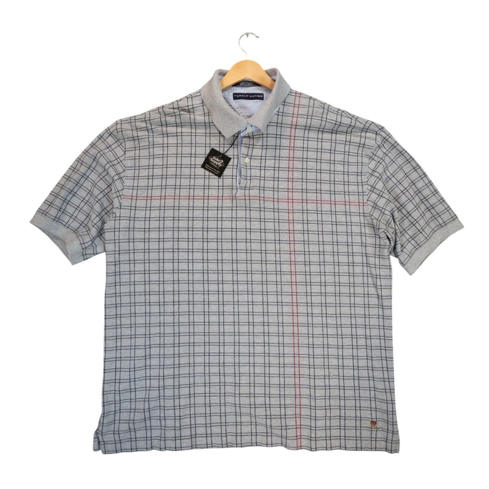 Tommy Hilfiger Polo Shirt Mens XXL Gray Excellent Plaid Short Sleeve Cotton