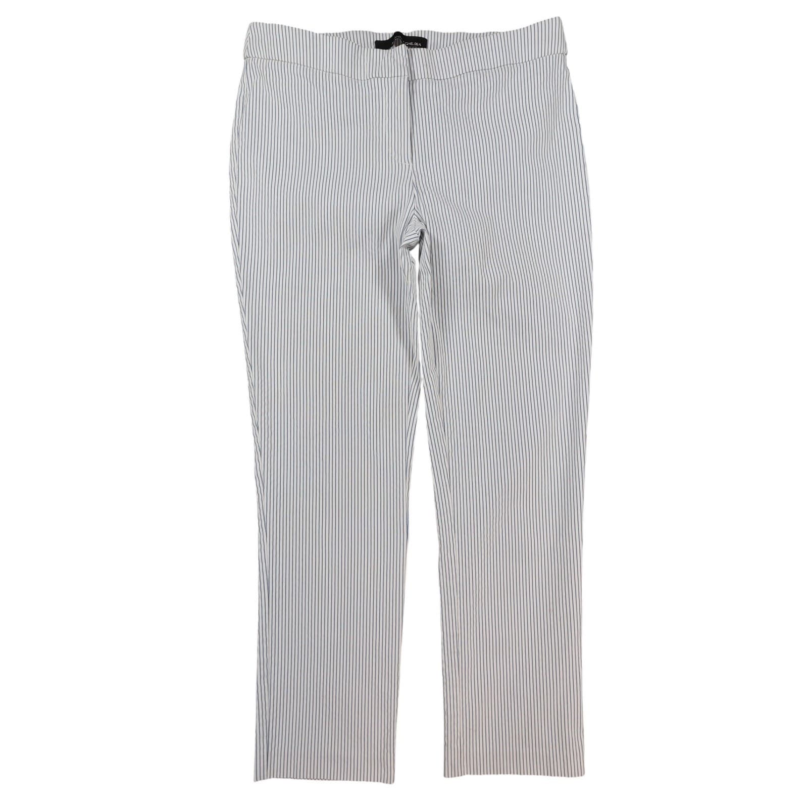 Amanda + Chelsea Dress Pants Womens 6P Blue White Pinstripe Rayon Slim Trousers
