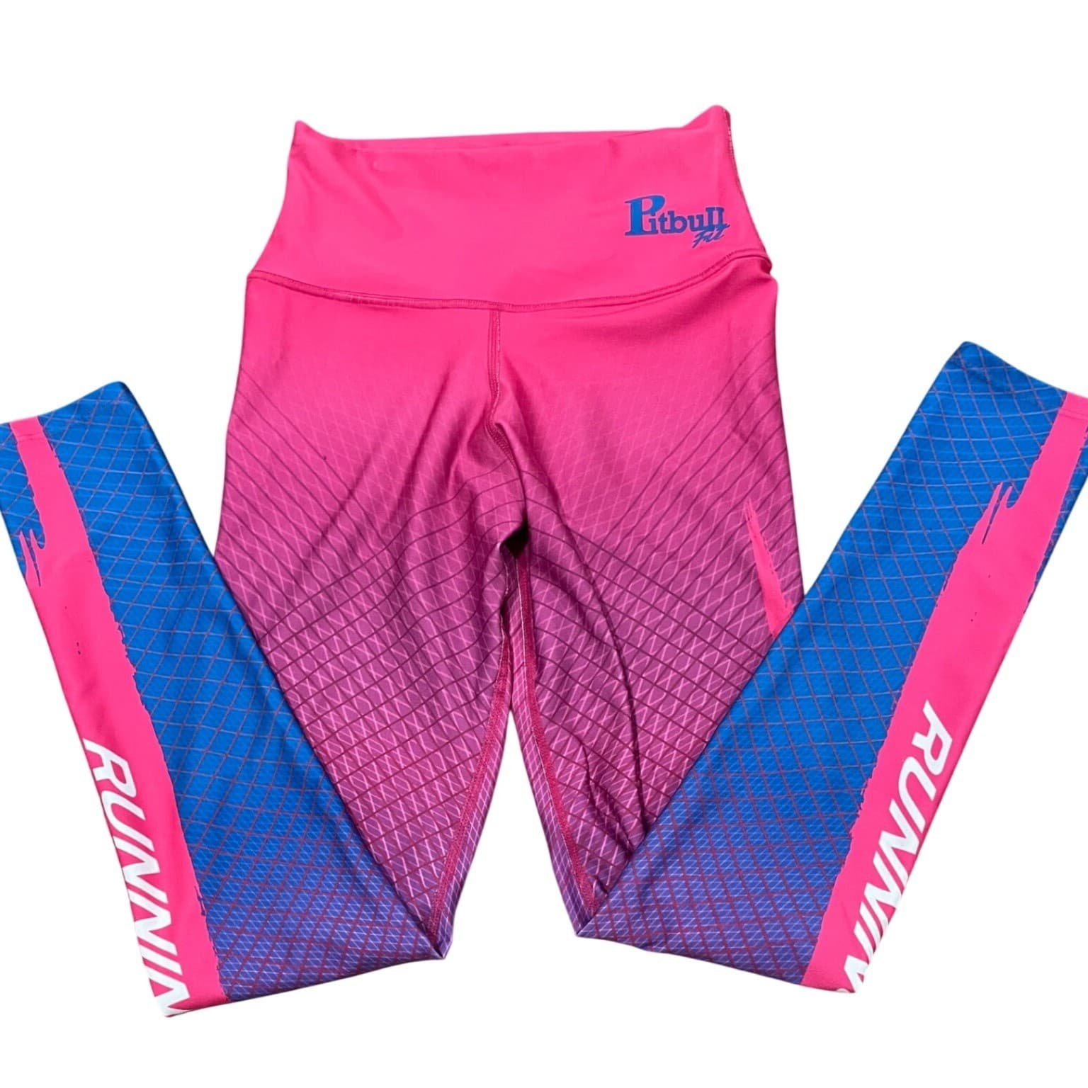 Pitbull Fit Compression Leggings Women Small Pink Blue Running