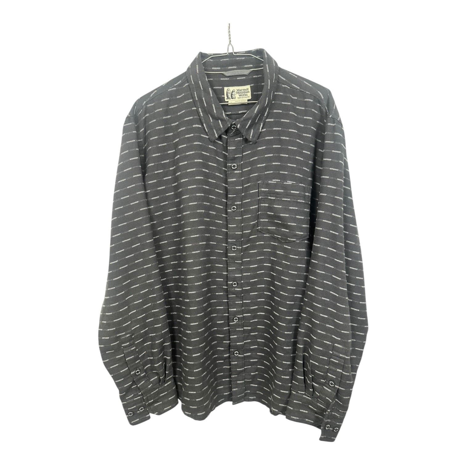 Marmot Mountain Works Men’s Button-Down Shirt Gray Striped Large