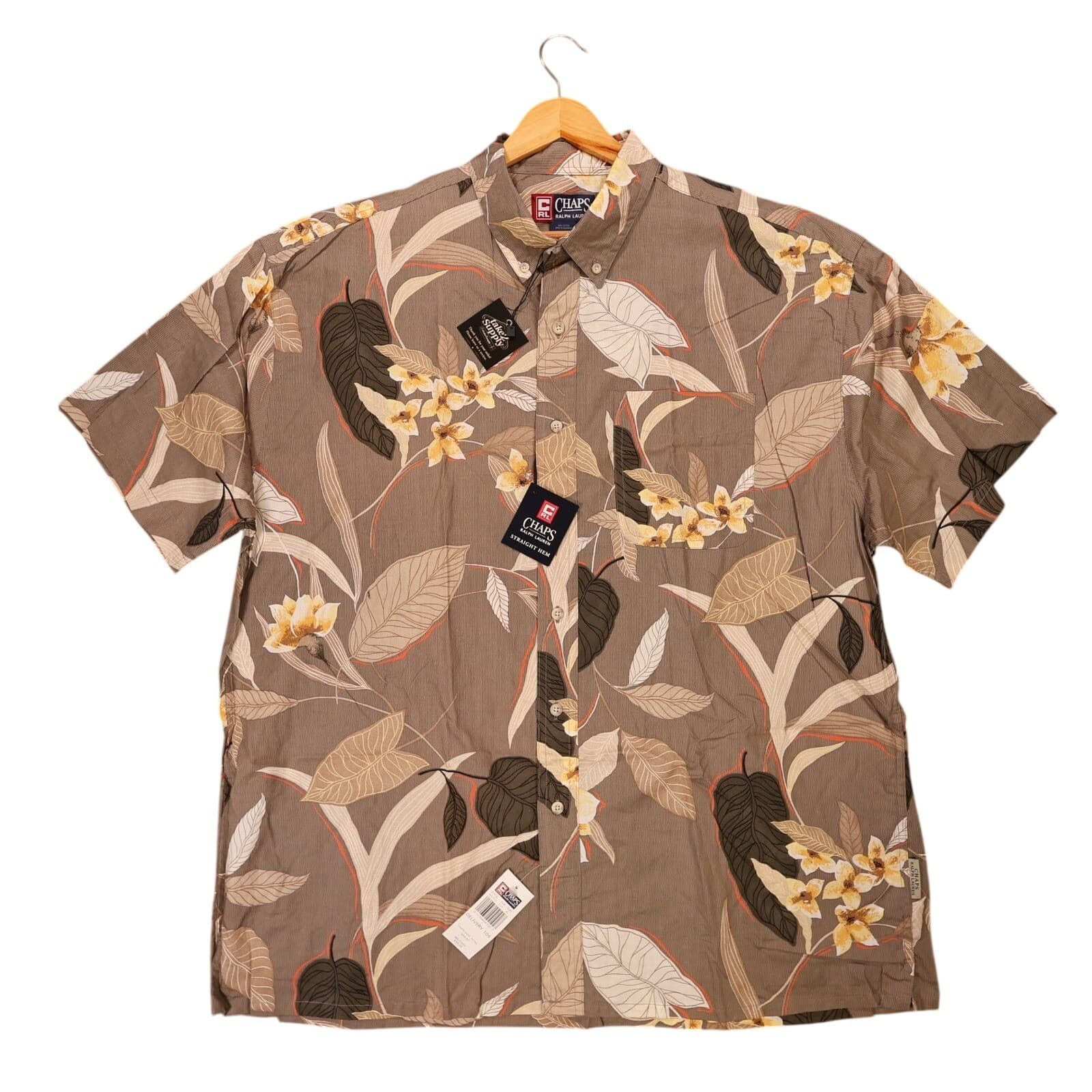 Chaps Ralph Lauren Button Down Shirt Mens XL Brown New Floral Tropical Vintage