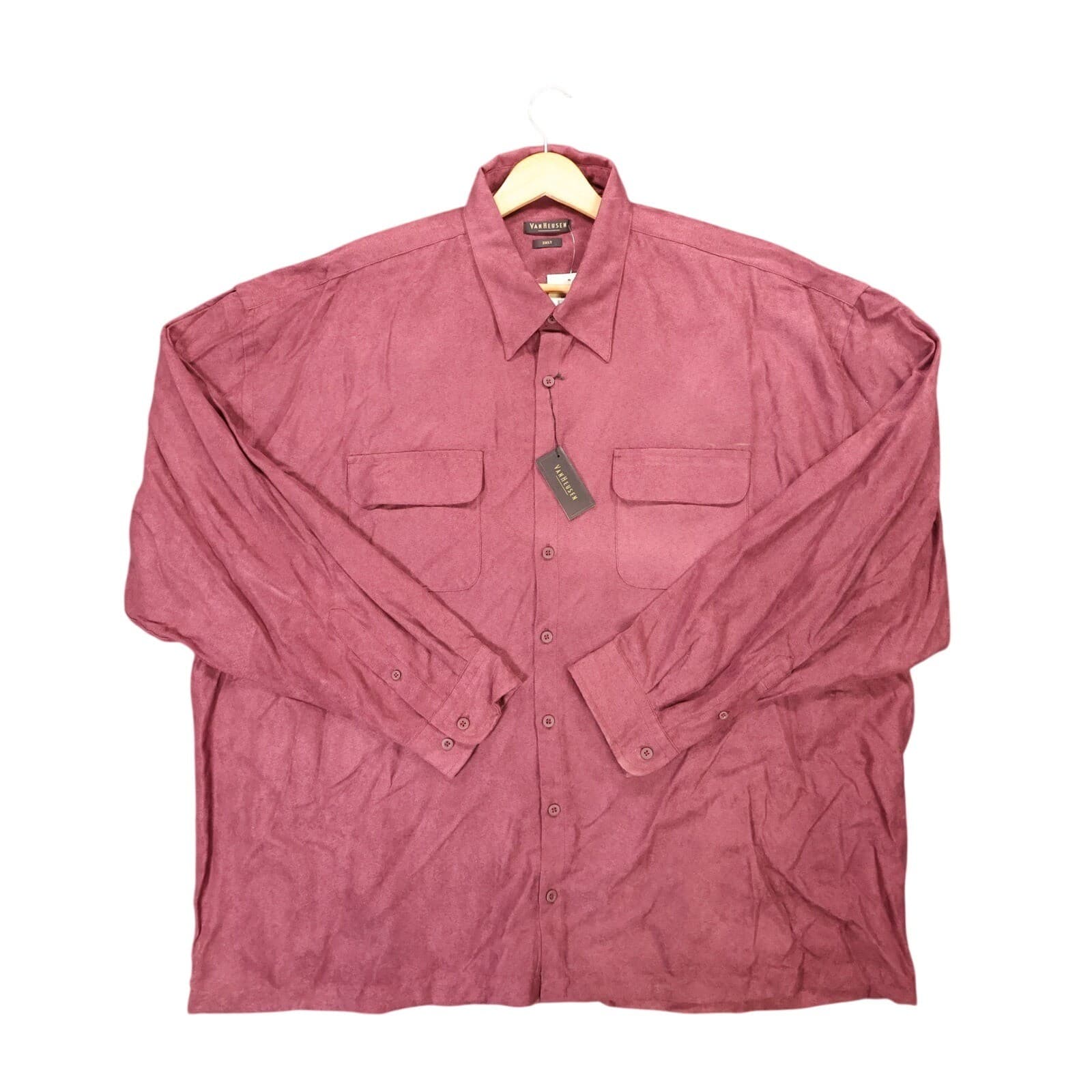 Van Heusen Button Up Shirt Mens 2XLT Wine New Vintage Soft Suede 32B899P67