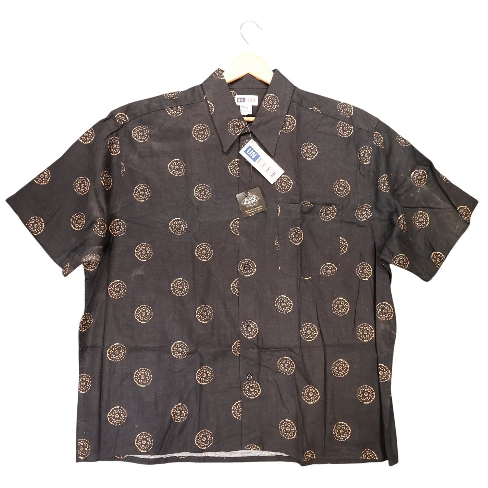 UNTIED Button Up Shirt Mens XL Vintage New Geometric Print Short Sleeve Cotton