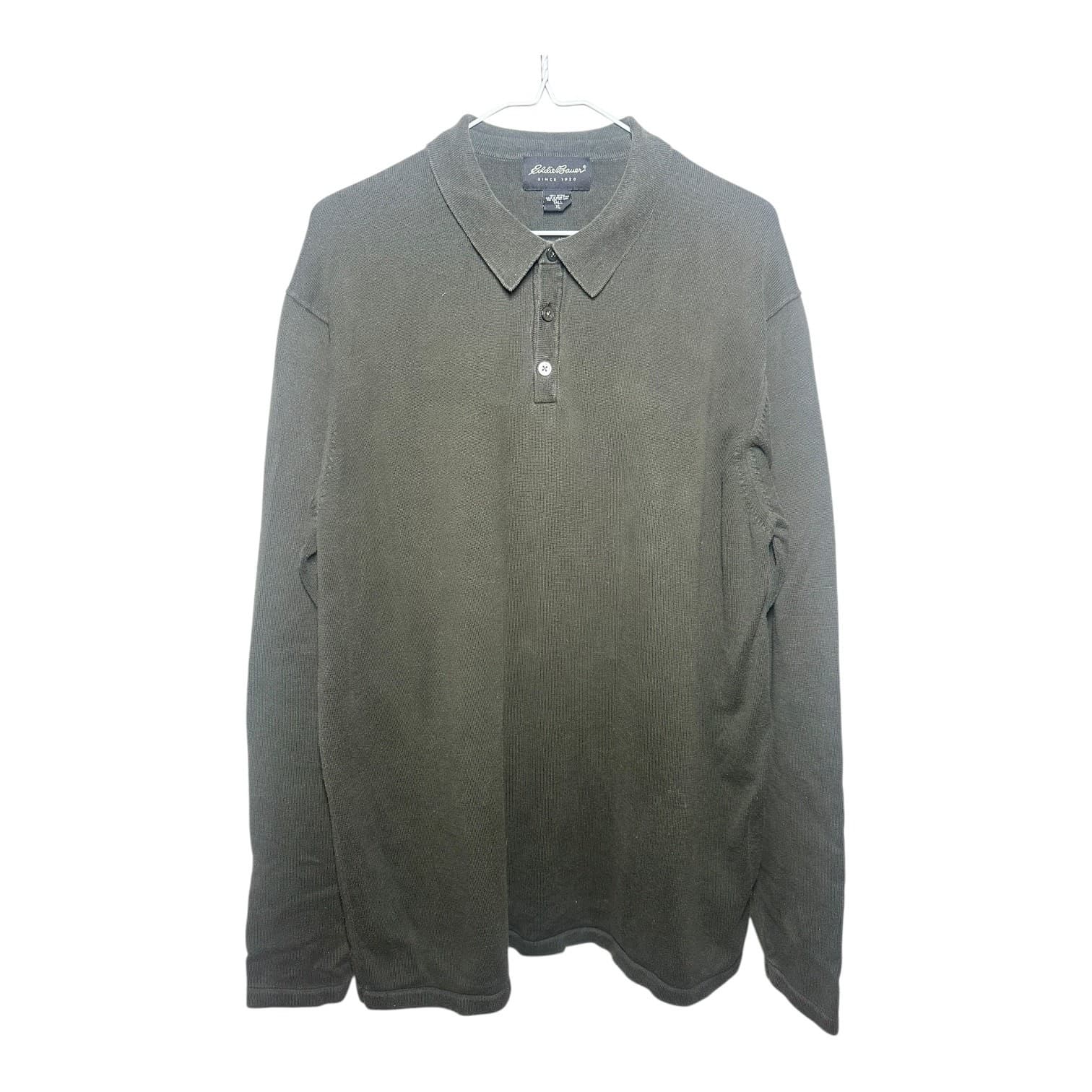 Eddie Bauer Men's Long Sleeve Polo Shirt Olive Green Tall XL