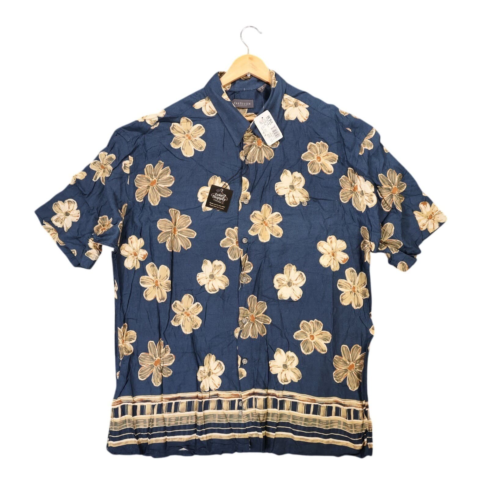Van Heusen Button Up Shirt Mens XL New Vintage Floral Rayon Short Sleeve