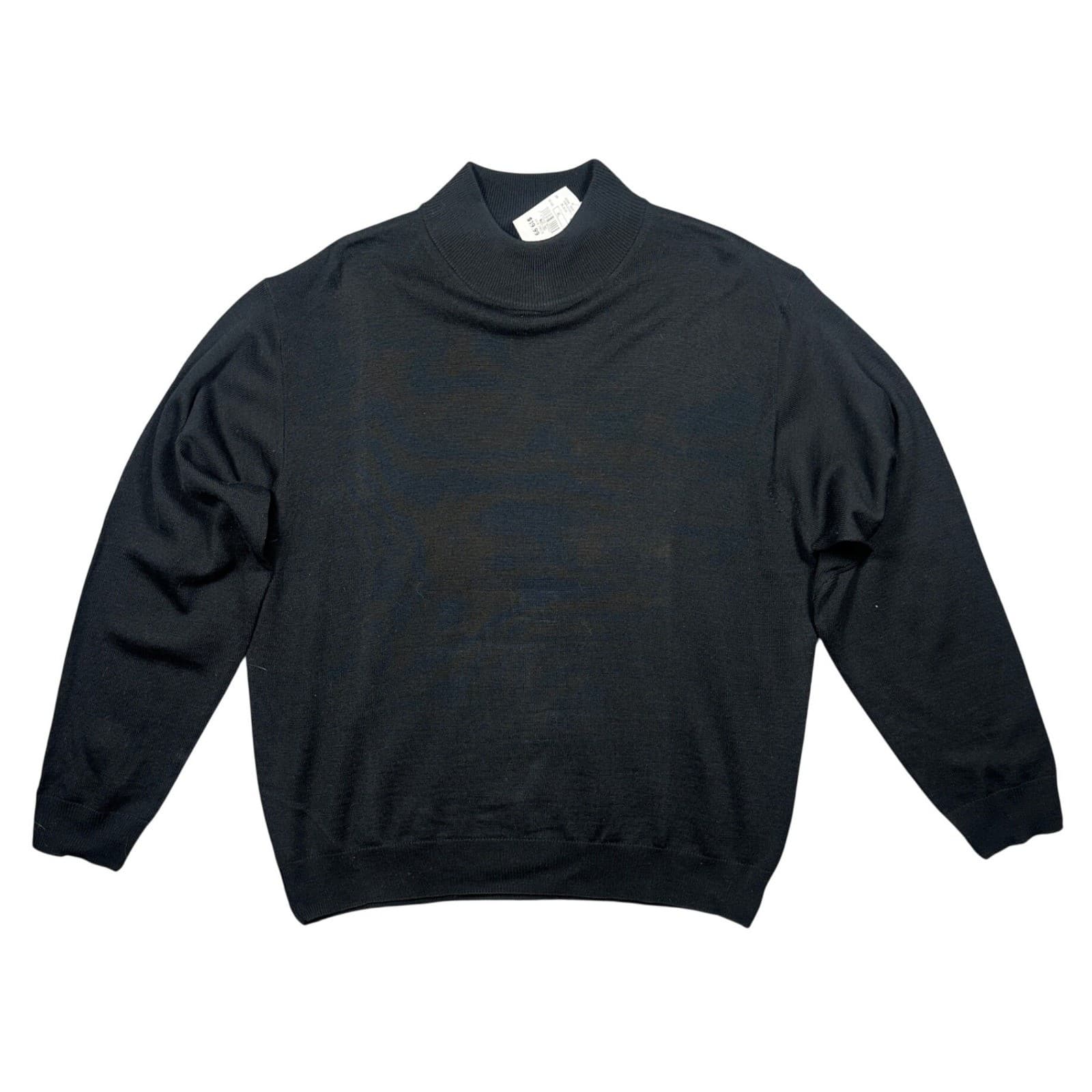 Vintage Linea Uomo Mock Neck Sweater Mens XL Black NEW Merino Wool Pullover