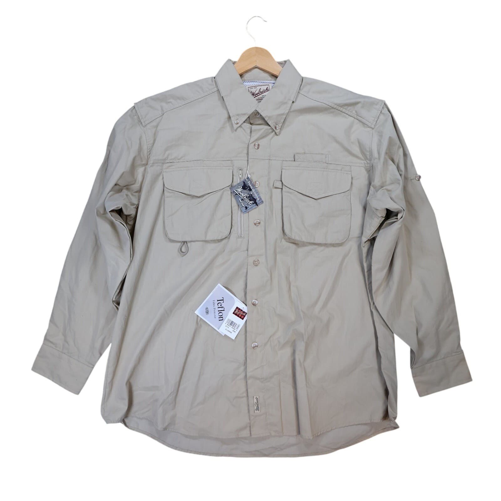 Woolrich Fishing Shirt Mens XL Tan New Vintage Teflon Coated