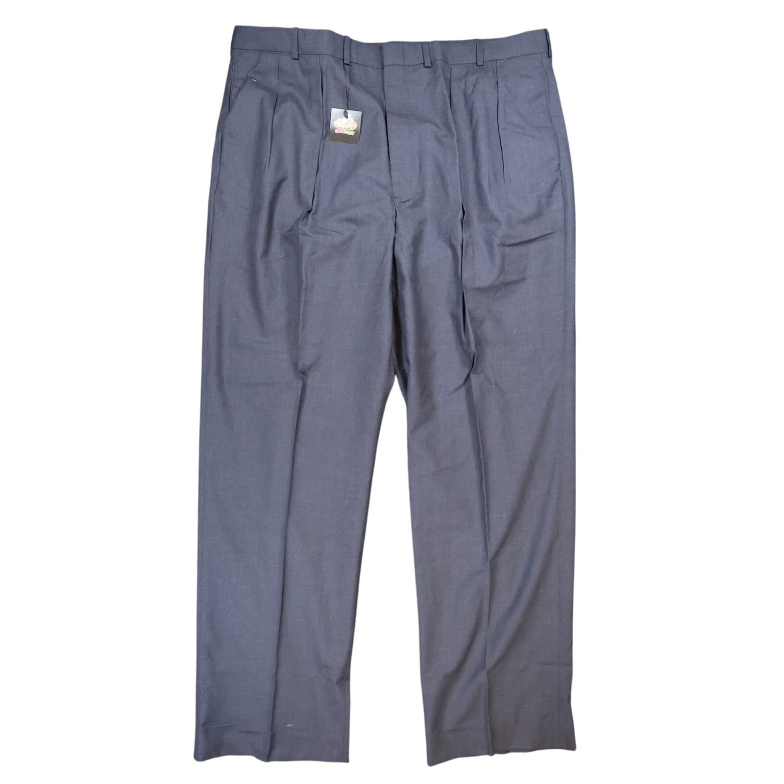 Lands End Dress Pants Mens 44 Gray Wool Pleated Front Straight Leg