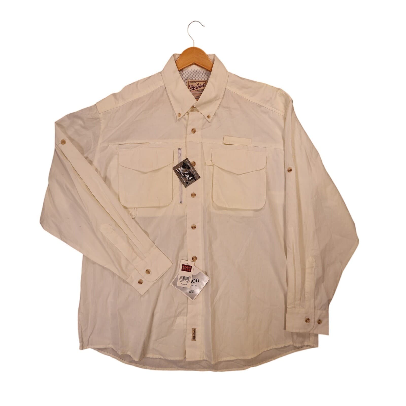 Woolrich Fishing Shirt Mens XL White New Vintage Travel Outfitter Button Up