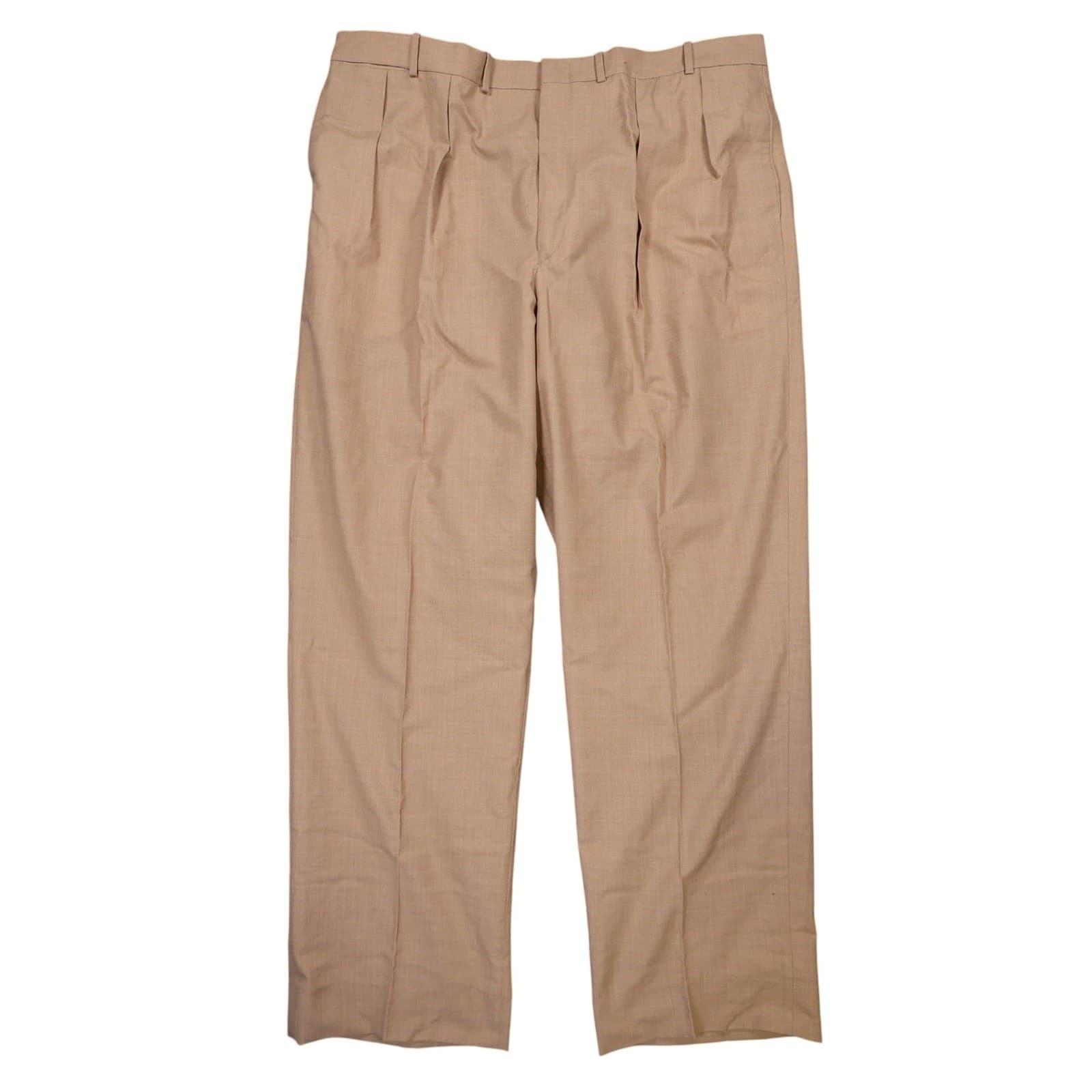 Lands' End Dress Pants Mens 44 Tan Pleated 100% Wool